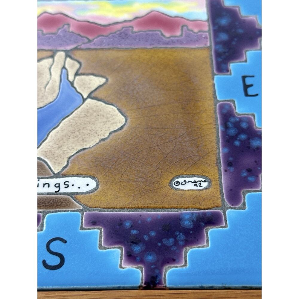 Southwest Tile Art © Orane 1992 “Try Your Wings” Eagle Compass Framed 7x7” - Picture 6 of 8